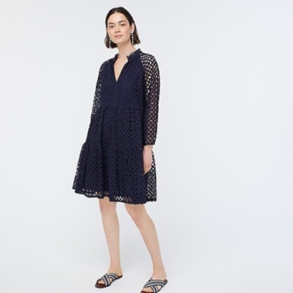 NWT J. Crew Tiered Navy Embroidered Eyelet Dress - Picture 3 of 5